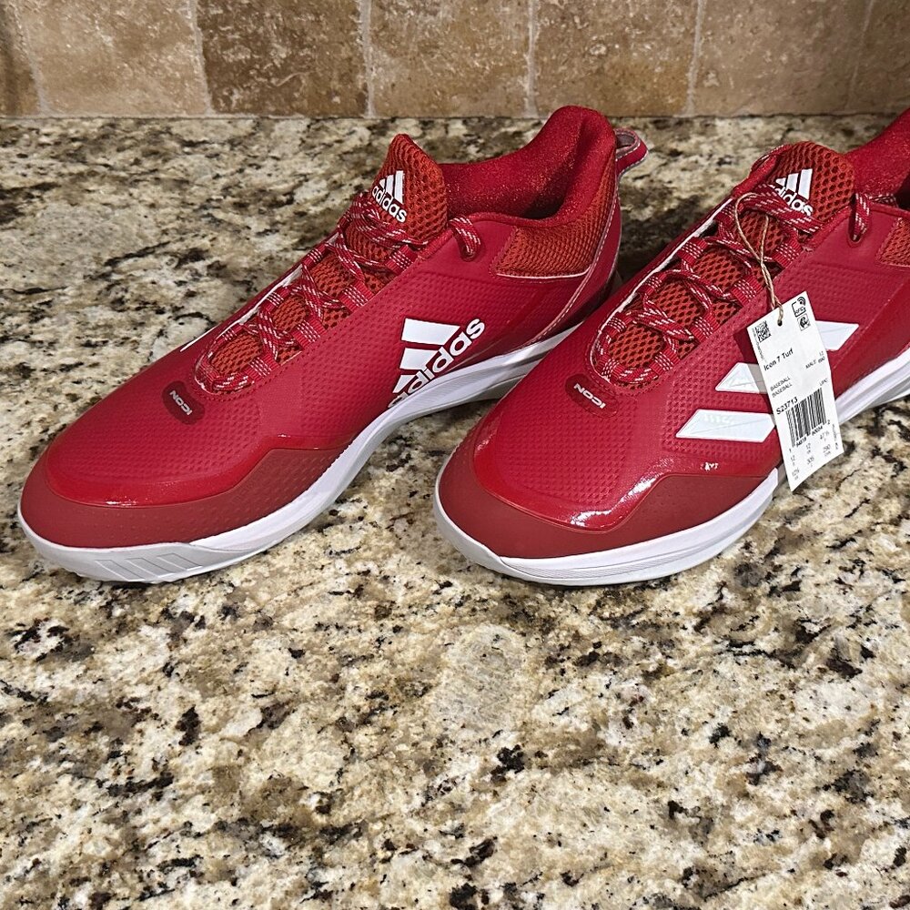 Adidas Icon 7 Red Turfs Baseball Shoes Mens SZ 12.5 White Grey S23713 Cleats F20